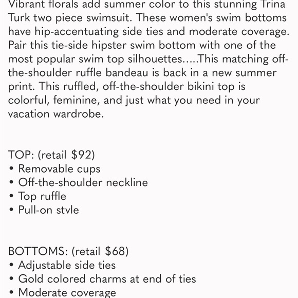 TRINA TURK “LA PALMA” SWIM COLLECTION - LISTING INCLUDES TOP&BOTTOM Sz 10 - Picture 9 of 10